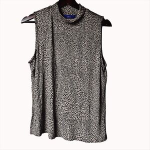 APT. 9 Sleeveless Mock Neck Top XL | Black & White Animal Print | CorpCore